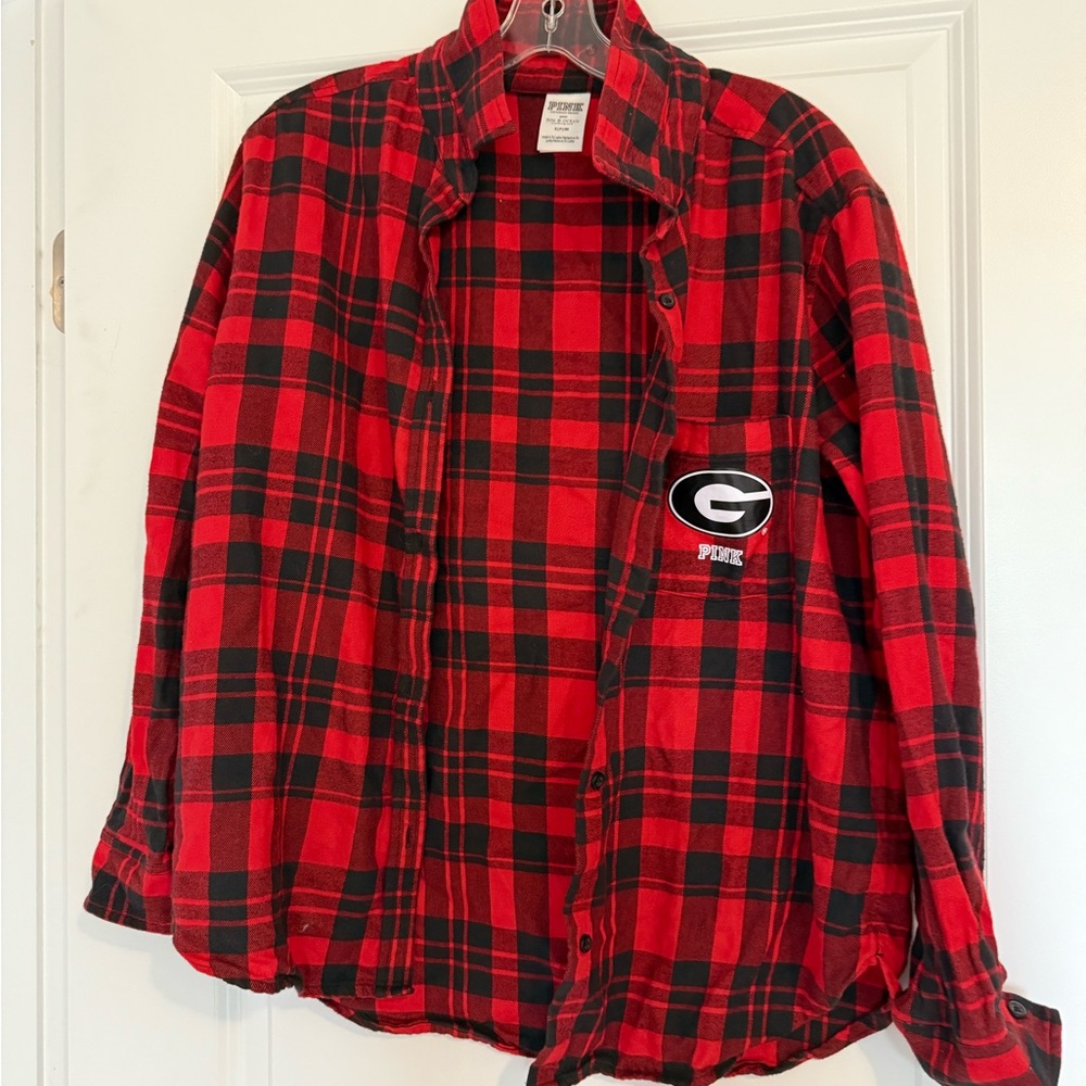 PINK Victoria's Secret Red and Black UGA Plaid Shirt